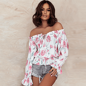 Bloemen Blouse met Ruches Mouwen