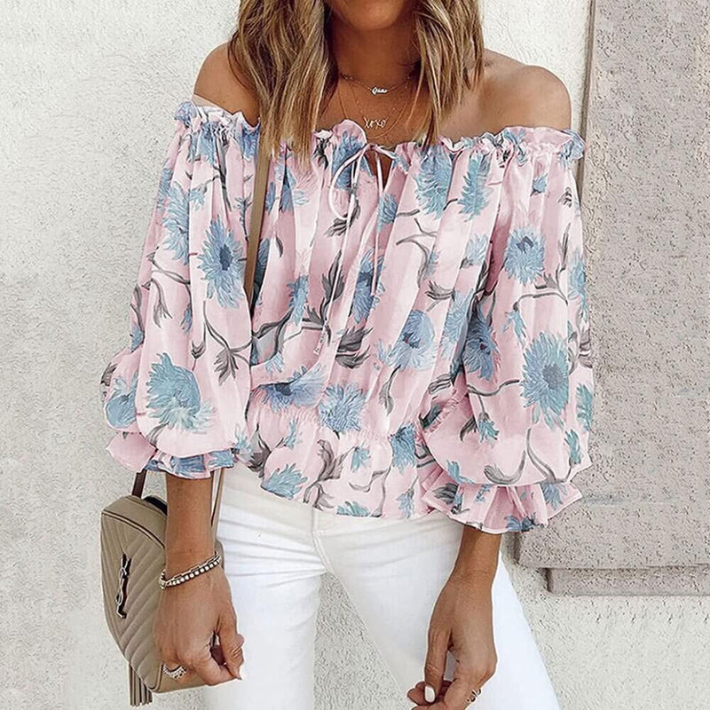 Bloemen Blouse met Ruches Mouwen
