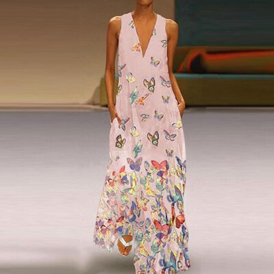 Vlinder Mouwloze Maxi Jurk