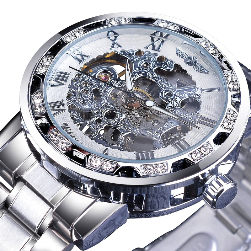Retro lichtgevend skelet mechanisch horloge