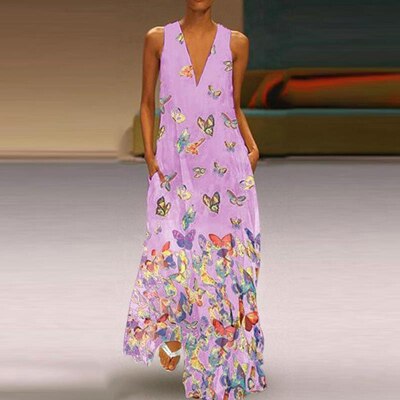 Vlinder Mouwloze Maxi Jurk