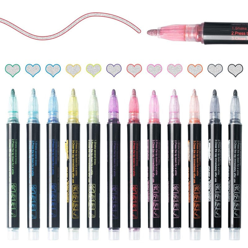 12 kleuren Self-Outline Metallic Markers