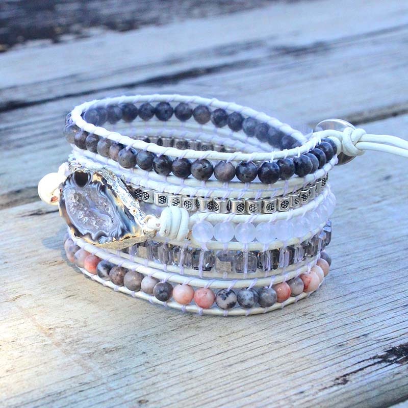 Magische Labradoriet & Druzy Kristal Gevlochten Armband