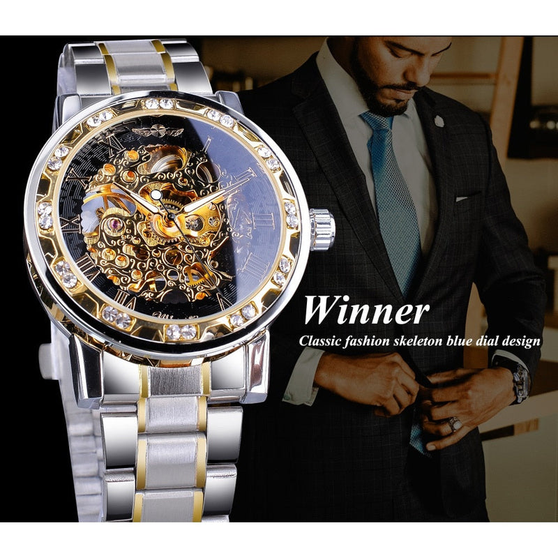 Retro lichtgevend skelet mechanisch horloge