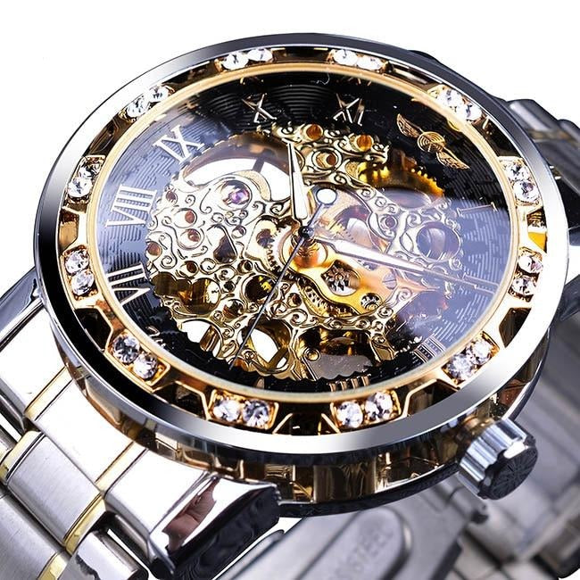 Retro lichtgevend skelet mechanisch horloge