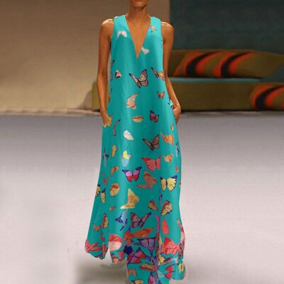 Vlinder Mouwloze Maxi Jurk