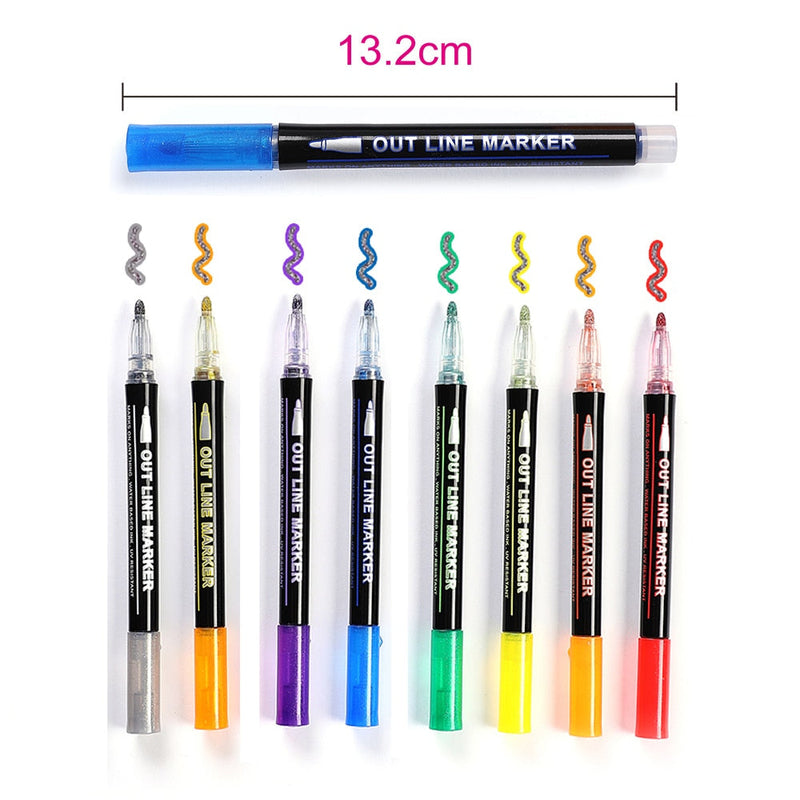 12 kleuren Self-Outline Metallic Markers