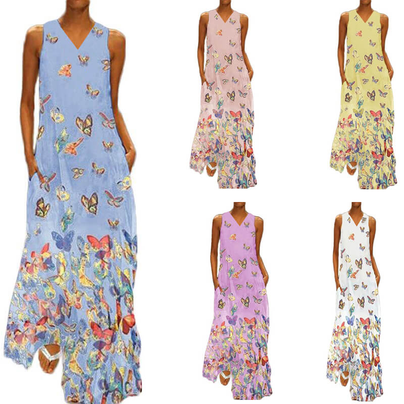 Vlinder Mouwloze Maxi Jurk
