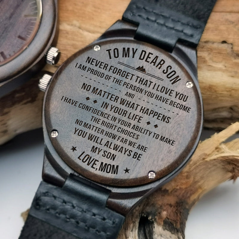 You Will Always Be My Son Engraved Wooden Watch