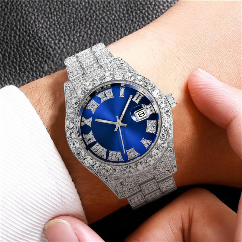 Fully Iced Out Roman Numerals Watch