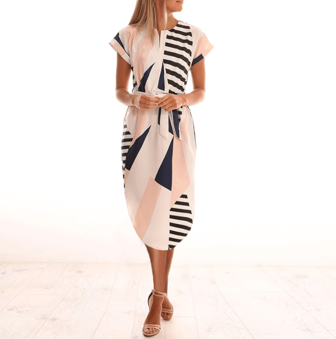Bedrukte Asymmetrische Midi Jurk