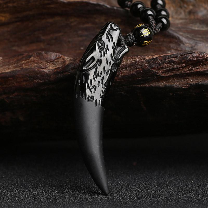 Obsidiaan Wolf Tand Hanger Ketting