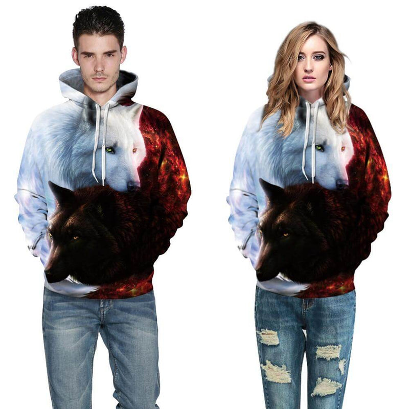 Witte en Zwarte Wolf Hoodie