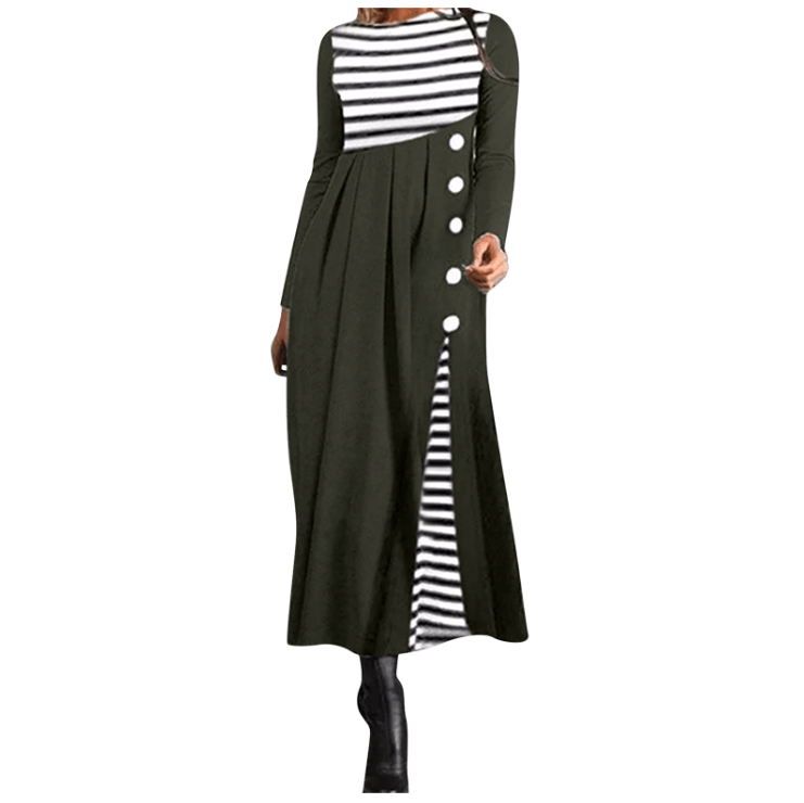 Vrouwen Streep Lange Mouwen Patchwork Jurk