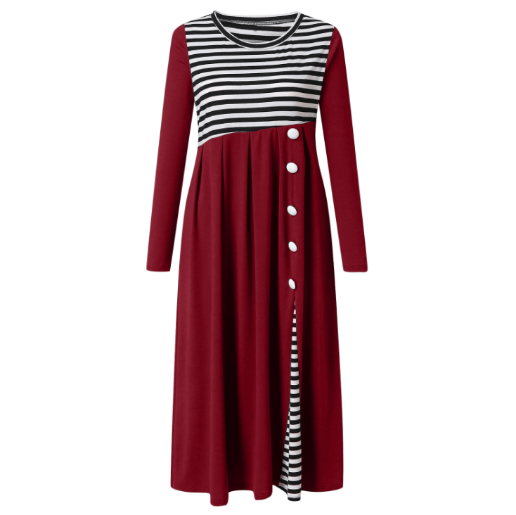Vrouwen Streep Lange Mouwen Patchwork Jurk